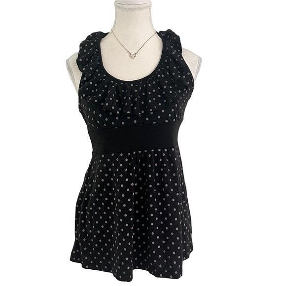 Other Tops - Black & White Polka Dot Baby Doll Cami With Cross Back & Ruffle Detail Size M